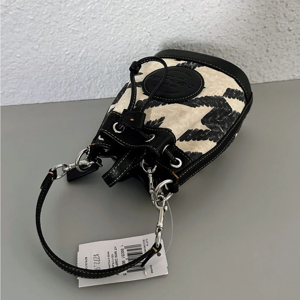 NWT COACH Mini‎ Dempsey Bucket Bag With Houndstooth Print And Patch